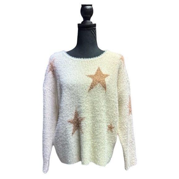 Star Patterned Cream Sweater Size Small - Picture 1 of 8